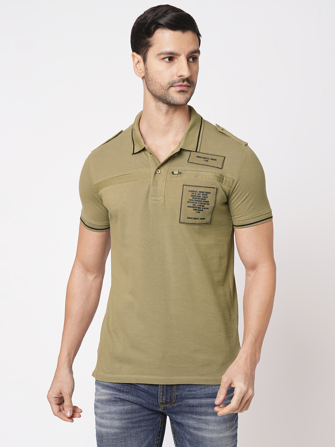 KHAKI HALF SLEEVE PIOUE POLO TEE (POLO NECK H/SLV SLIM)