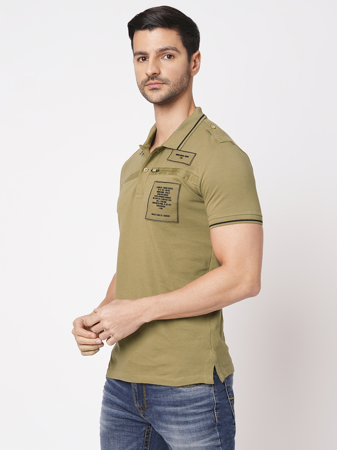 KHAKI HALF SLEEVE PIOUE POLO TEE (POLO NECK H/SLV SLIM)