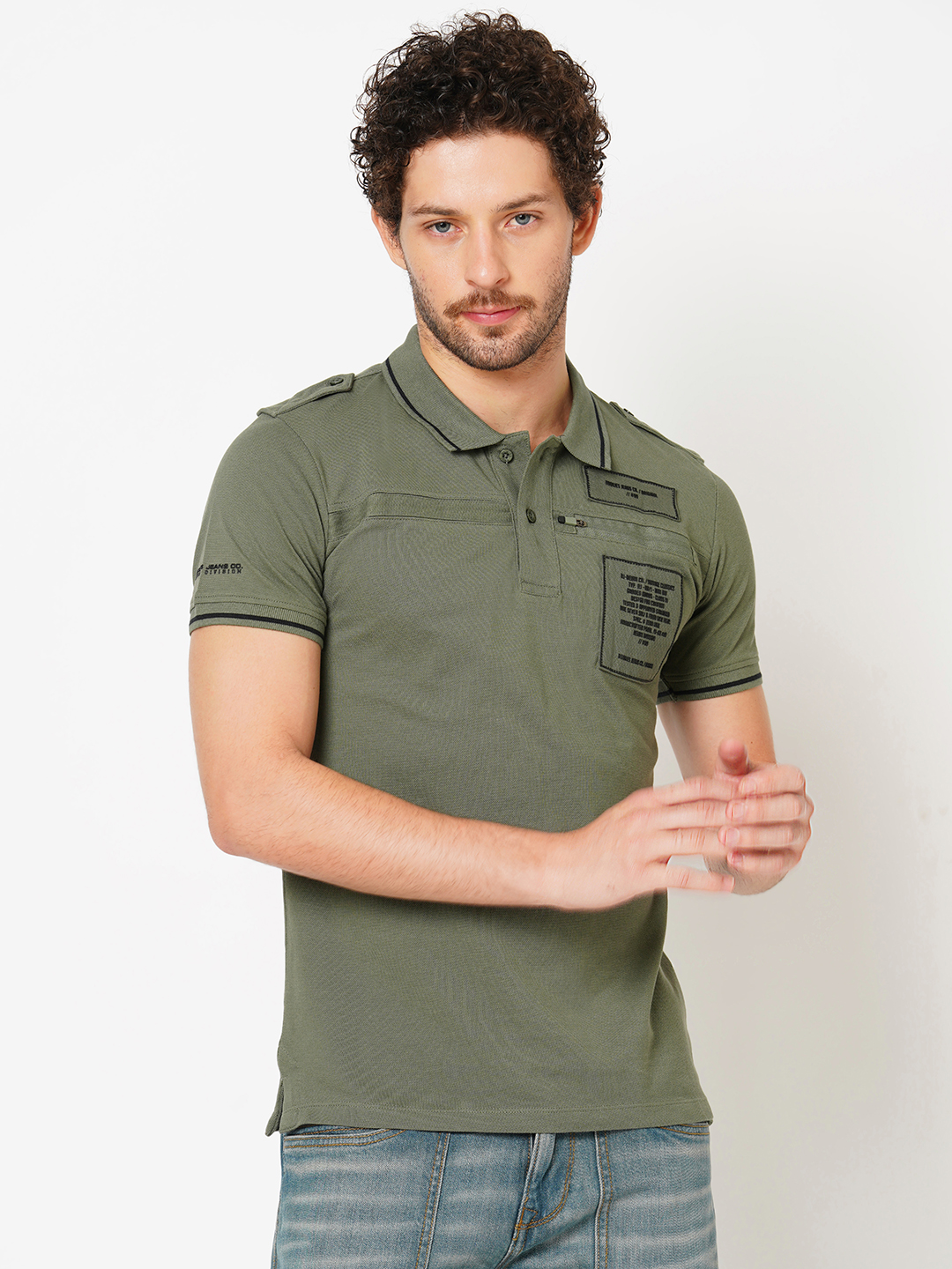 MOSS GREEN HALF SLEEVE PIOUE POLO TEE (POLO NECK H/SLV SLIM)