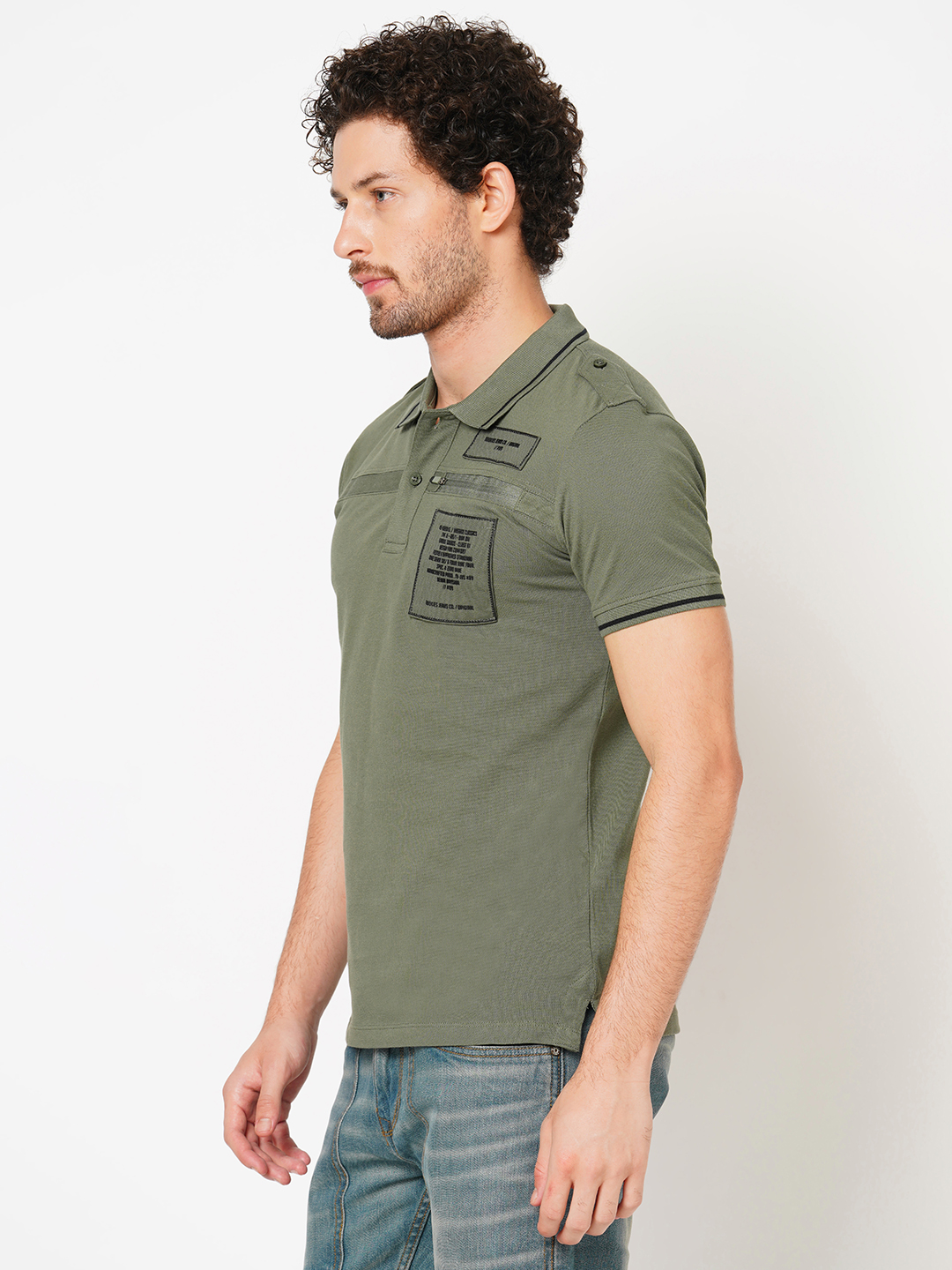 MOSS GREEN HALF SLEEVE PIOUE POLO TEE (POLO NECK H/SLV SLIM)