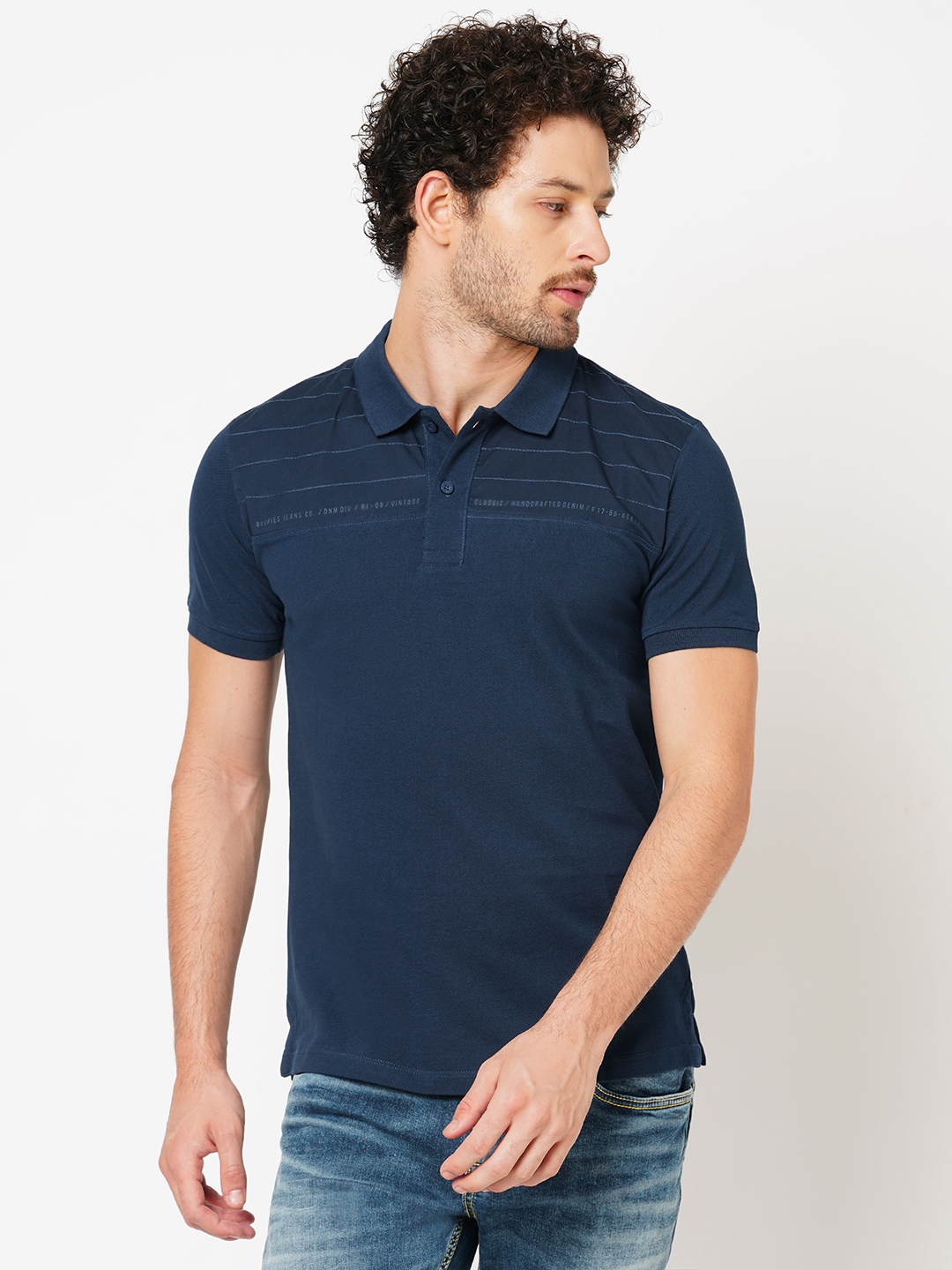 BLUE HALF SLEEVE PIOUE POLO TEE (POLO NECK H/SLV SLIM)