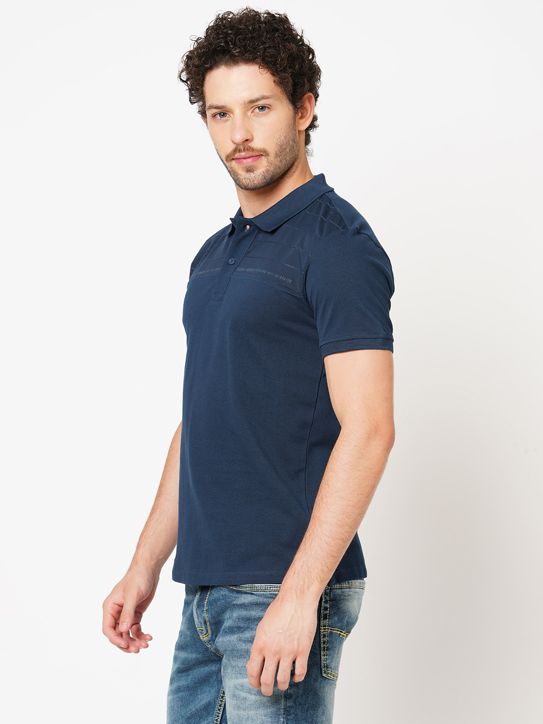 BLUE HALF SLEEVE PIOUE POLO TEE (POLO NECK H/SLV SLIM)