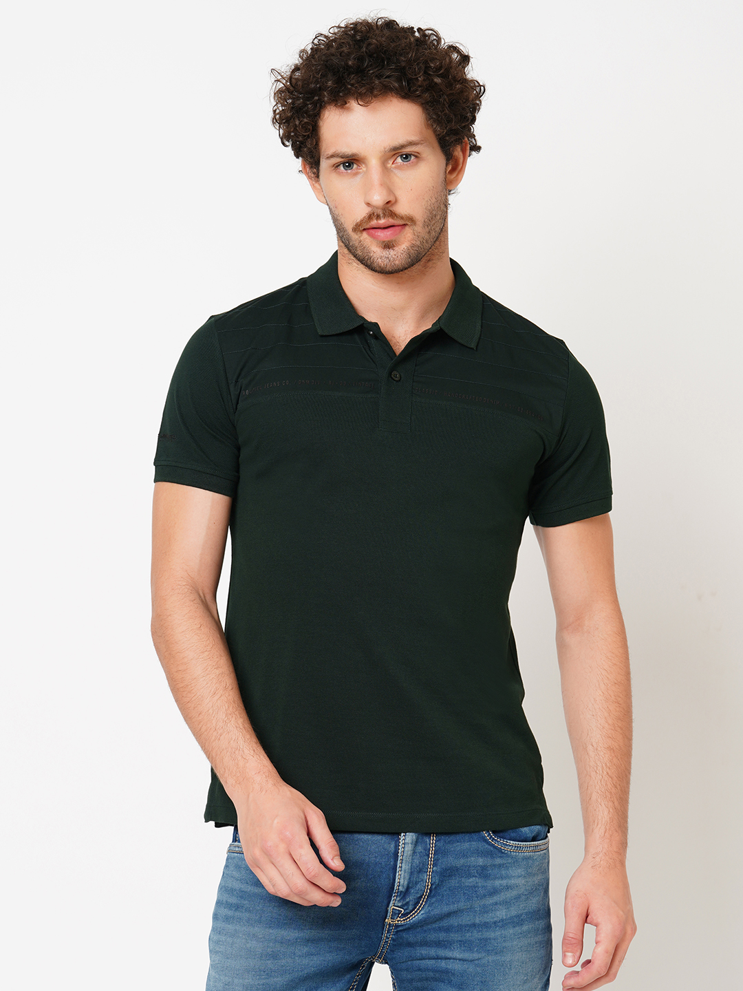 MILITARY GREEN HALF SLEEVE PIOUE POLO TEE (POLO NECK H/SLV SLIM)