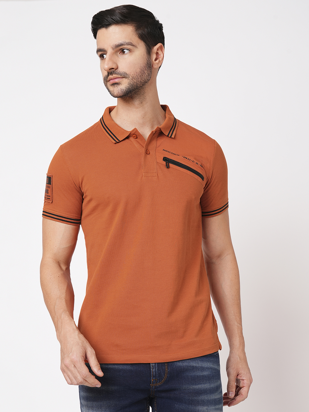 RUST HALF SLEEVE PIOUE POLO TEE (POLO NECK H/SLV SLIM)