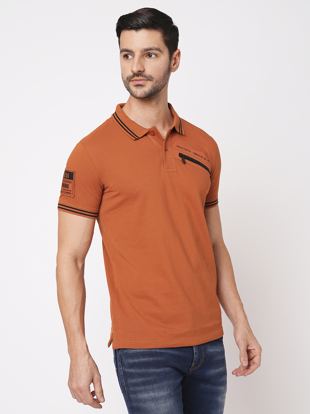 RUST HALF SLEEVE PIOUE POLO TEE (POLO NECK H/SLV SLIM)