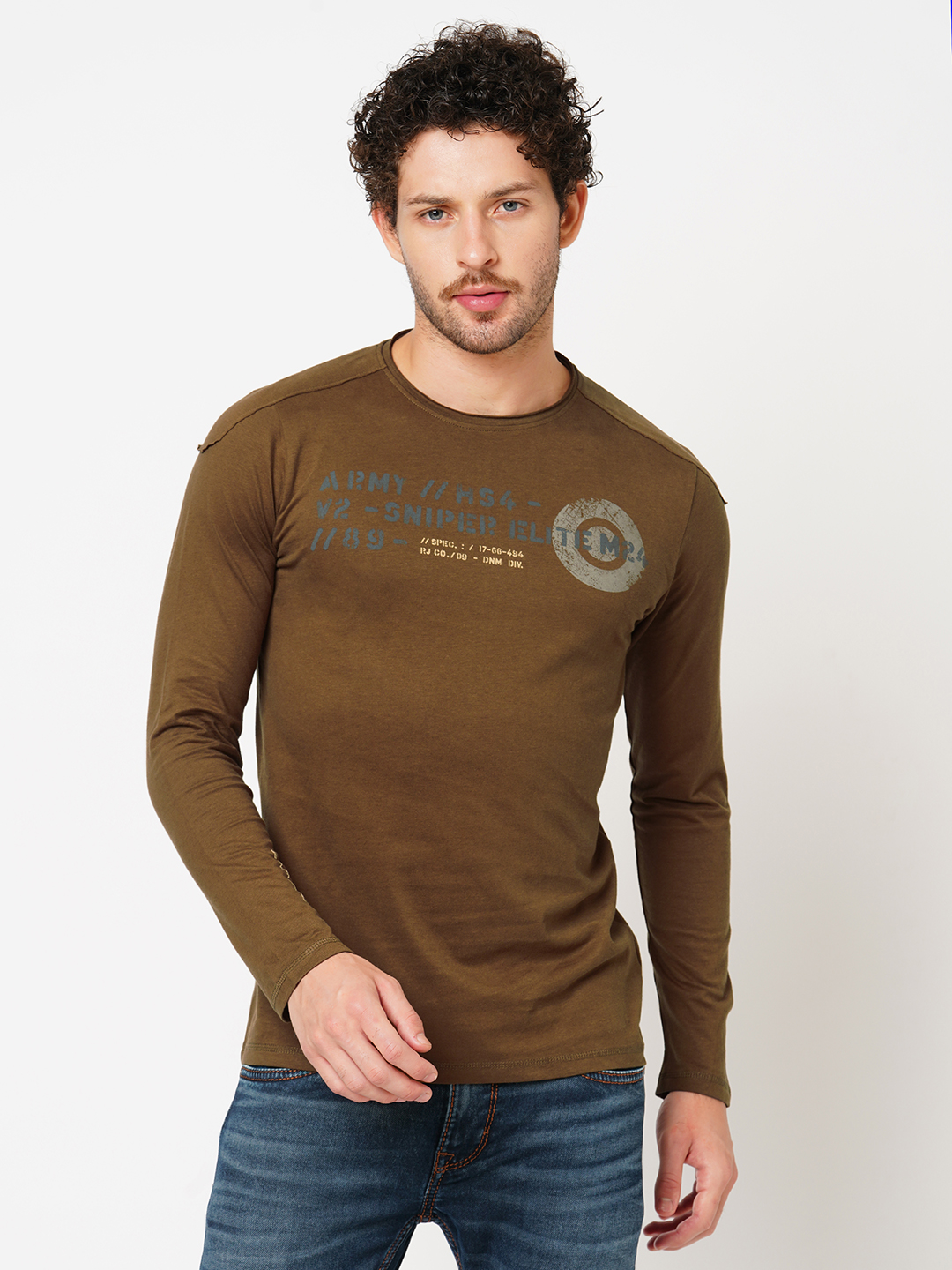 DK KHAKI FULL SLEEVE ROUND NECK TEE (R NECK F/SLV SLIM)