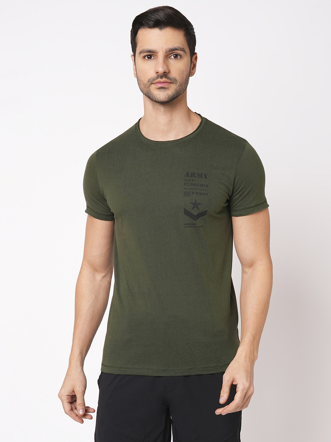 MILITARY GREEN HALF SLEEVE ROUND NECK TEE (R NECK H/SLV SLIM)