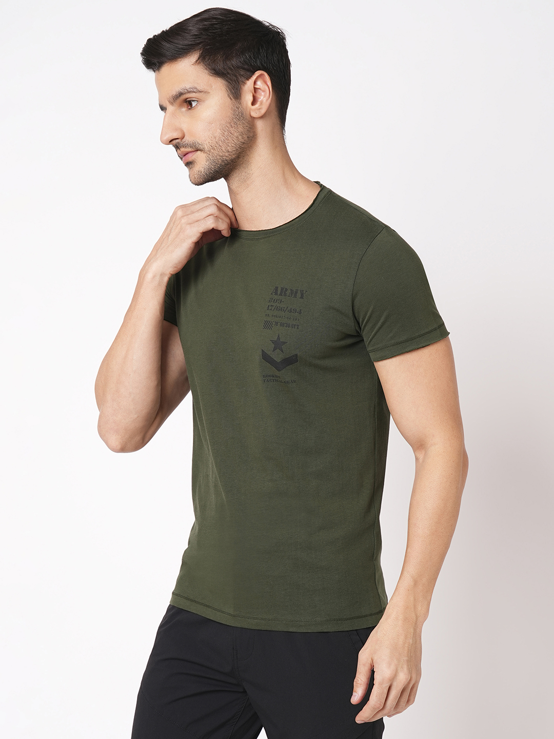 MILITARY GREEN HALF SLEEVE ROUND NECK TEE (R NECK H/SLV SLIM)