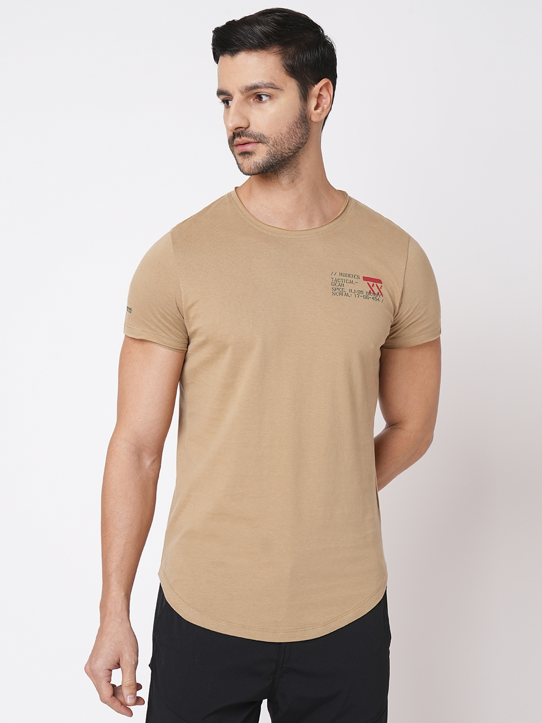 KHAKI HALF SLEEVE ROUND NECK TEE (R NECK H/SLV SLIM)