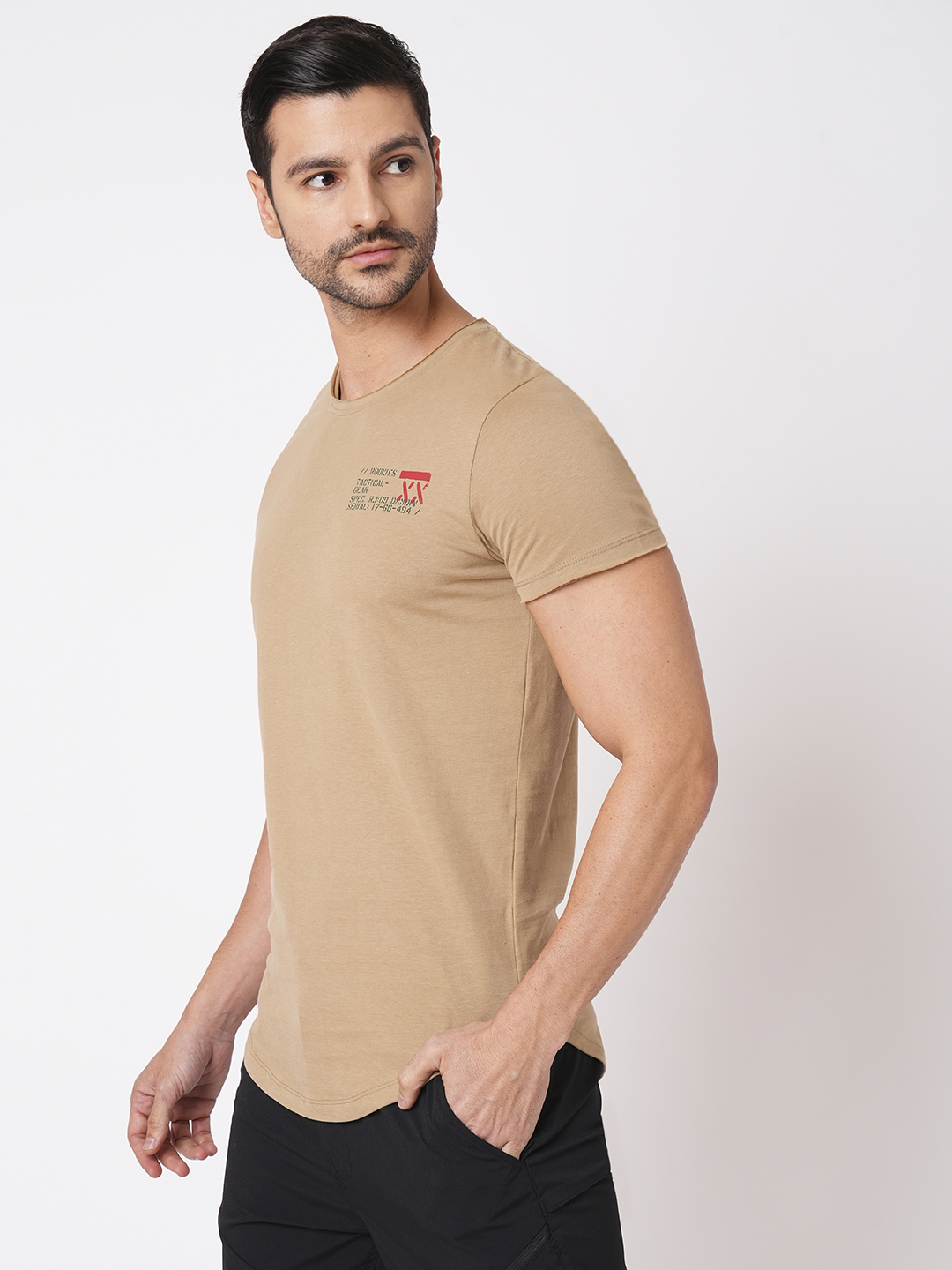 KHAKI HALF SLEEVE ROUND NECK TEE (R NECK H/SLV SLIM)