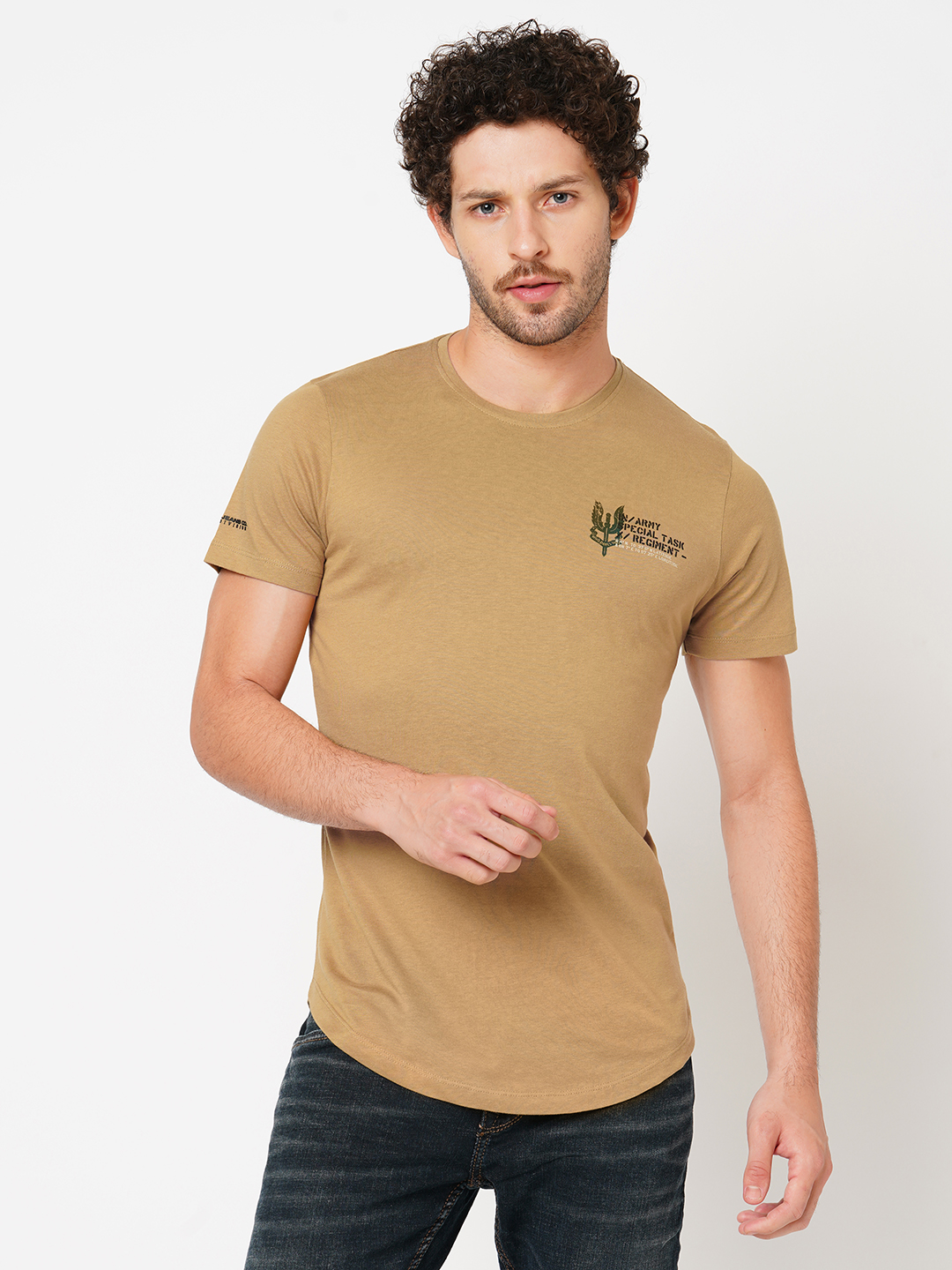 KHAKI HALF SLEEVE ROUND NECK TEE (R NECK H/SLV SLIM)