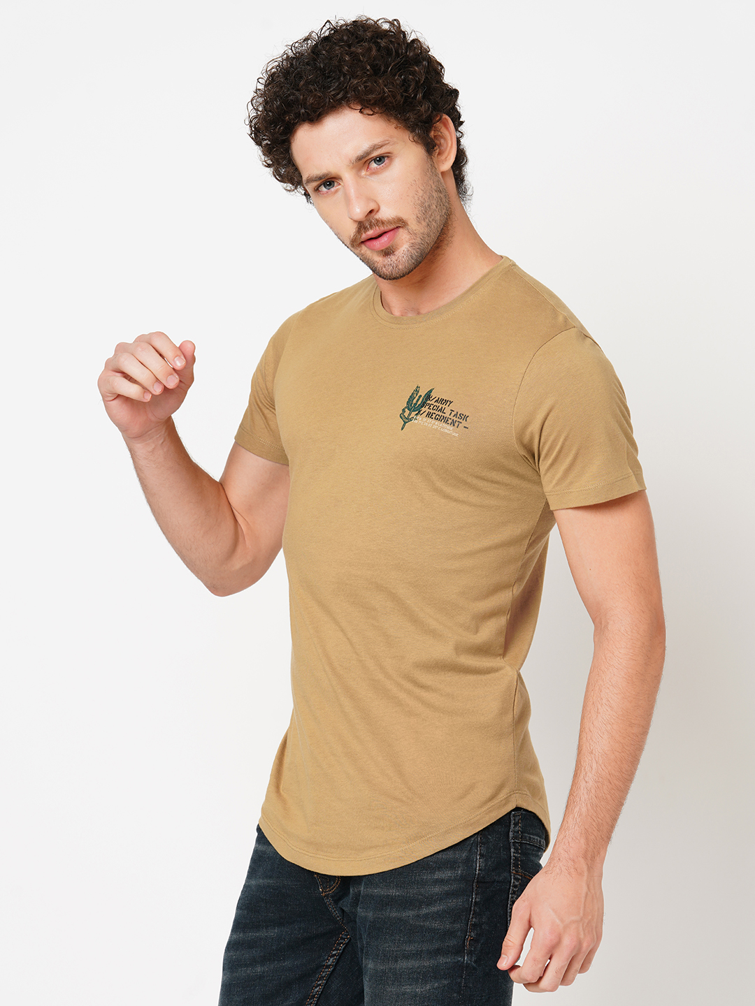 KHAKI HALF SLEEVE ROUND NECK TEE (R NECK H/SLV SLIM)