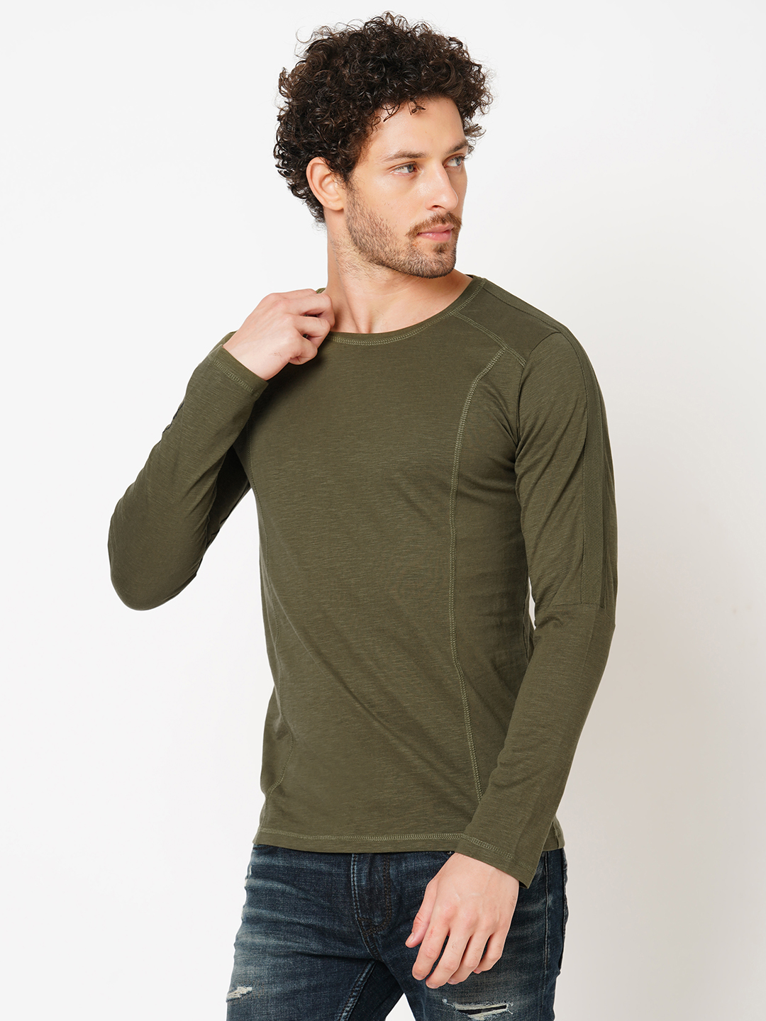 OLIVE FULL SLEEVE ROUND NECK TEE (R NECK F/SLV SLIM)