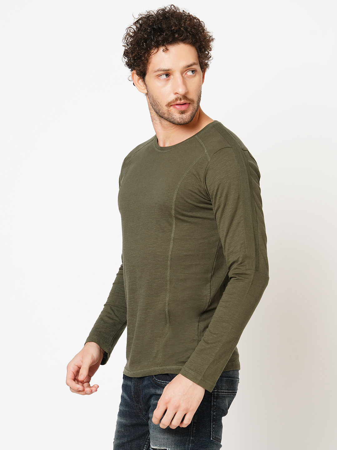 OLIVE FULL SLEEVE ROUND NECK TEE (R NECK F/SLV SLIM)