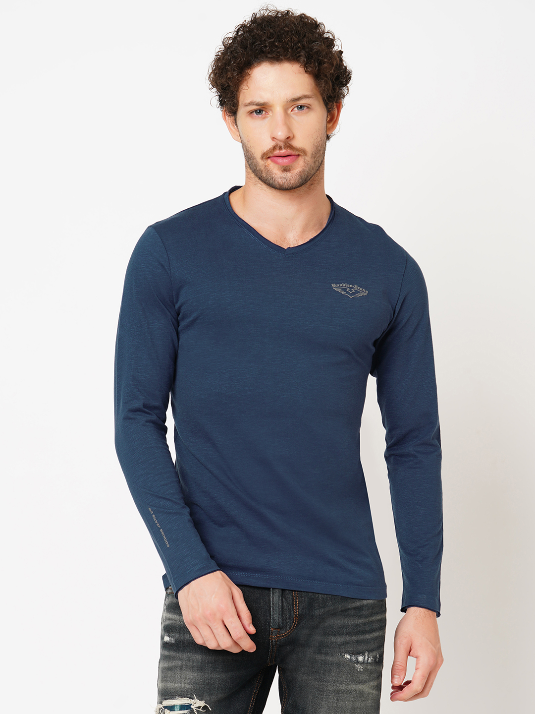 DK NAVY FULL SLEEVE V NECK TEE (V NECK F/SLV SLIM)