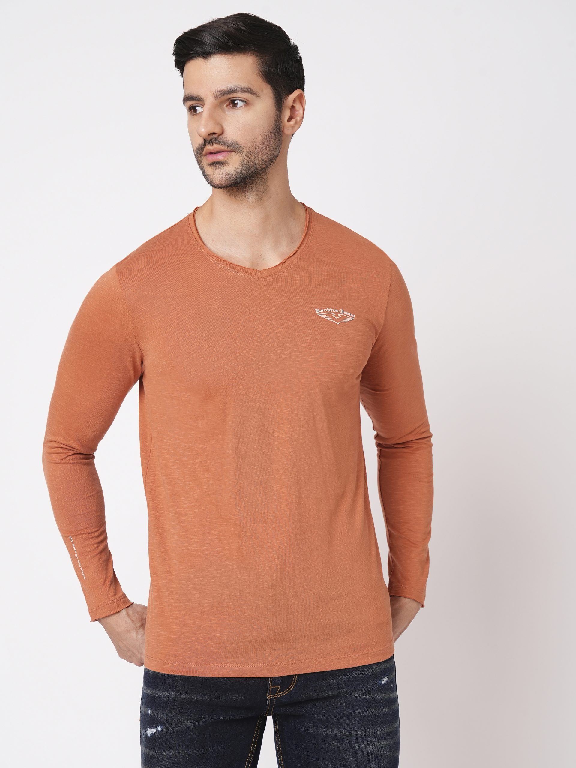 RUST FULL SLEEVE V NECK TEE (V NECK F/SLV SLIM)