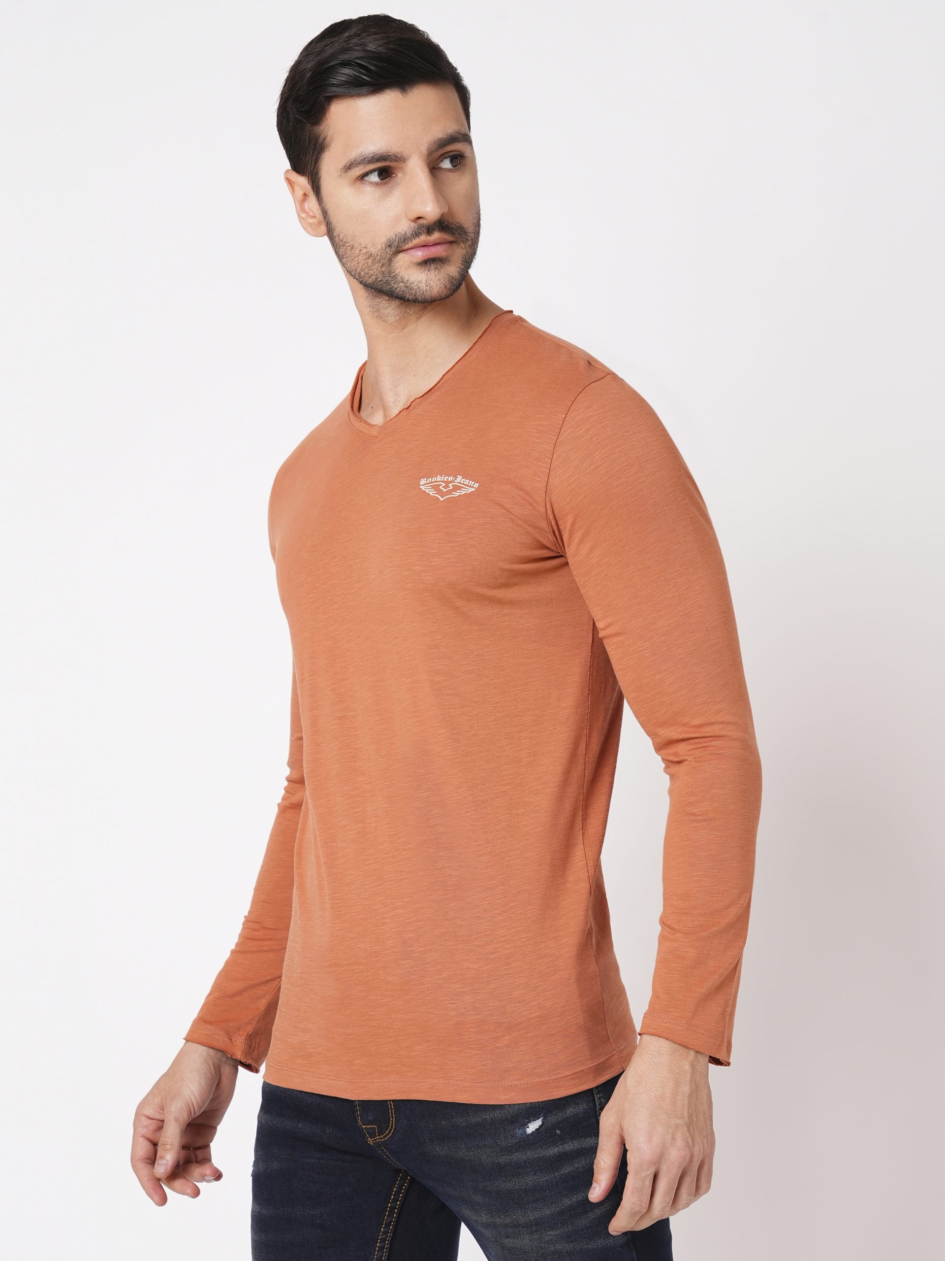 RUST FULL SLEEVE V NECK TEE (V NECK F/SLV SLIM)