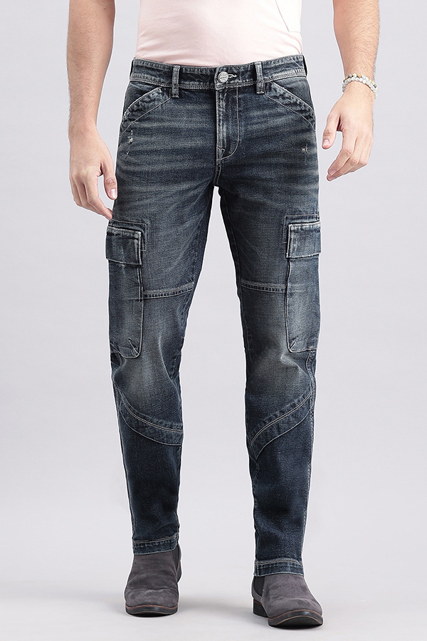 DK BLUE SLIM FIT DENIM CARGO PANT (REGULAR FIT)