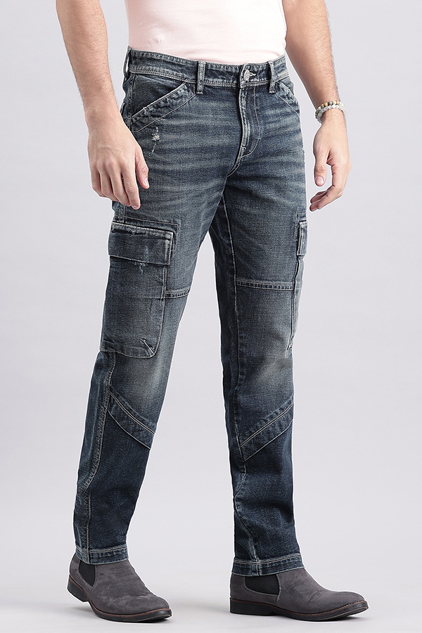 DK BLUE SLIM FIT DENIM CARGO PANT (REGULAR FIT)