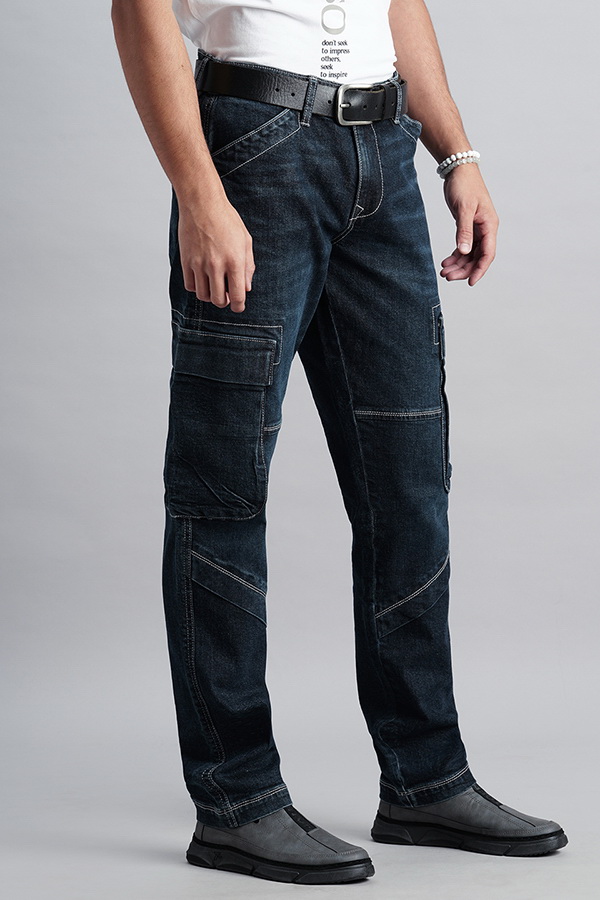 DK BLUE SLIM FIT DENIM CARGO PANT (REGULAR FIT)