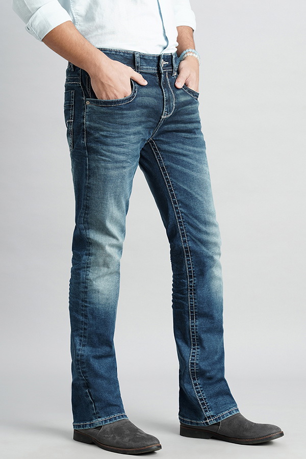 DK BLUE 5 POCKET SLIM FIT LOW RISE BOOT LEG JEANS (BOOT CUT FIT)