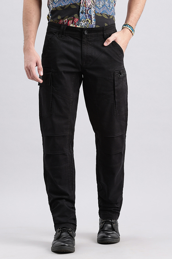 JET BLACK SLIM FIT CARGO PANT (REGULAR FIT)