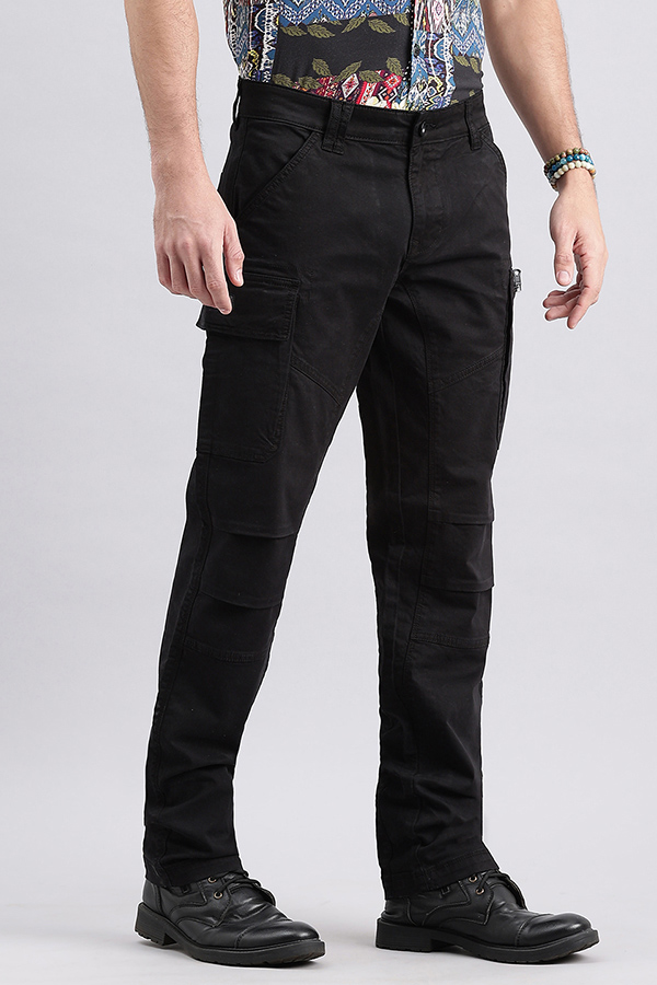 JET BLACK SLIM FIT CARGO PANT (REGULAR FIT)