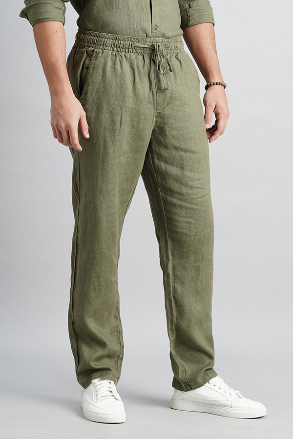 OLIVE LINEN PULL ON PANT (RELAXED FIT)