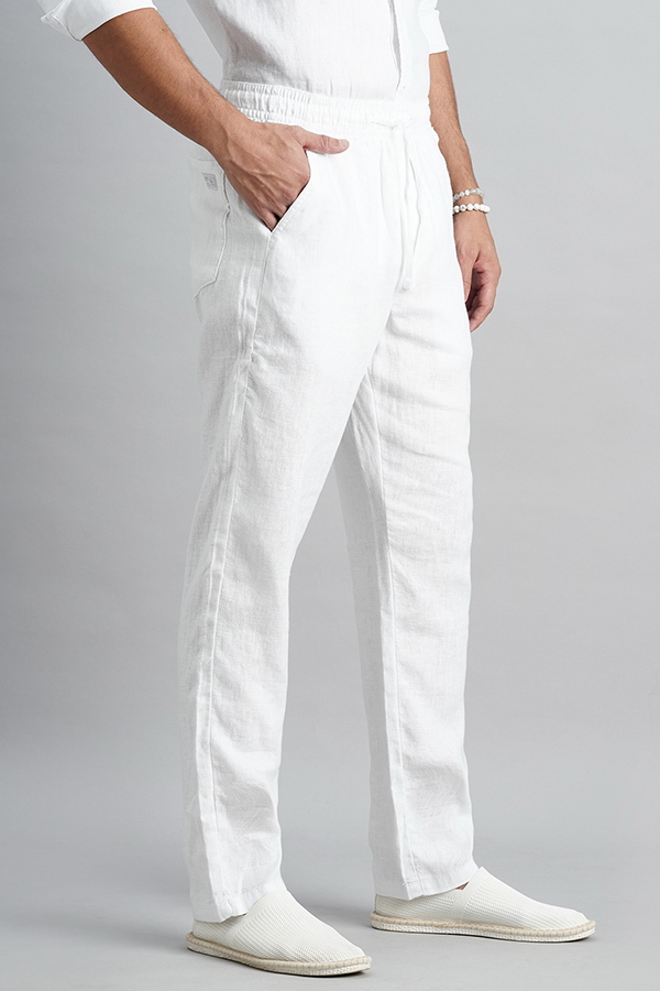 WHITE LINEN PULL ON PANT (RELAXED FIT)