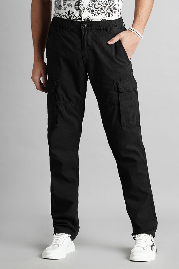 BLACK LINEN CARGO PANT (REGULAR FIT)