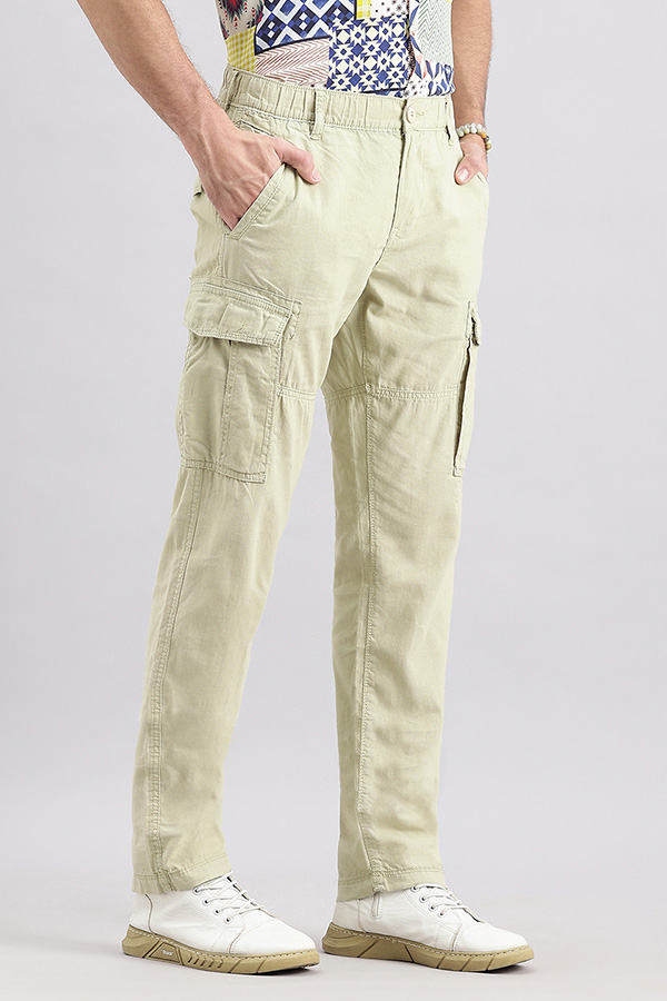 KHAKI LINEN CARGO PANT (REGULAR FIT)