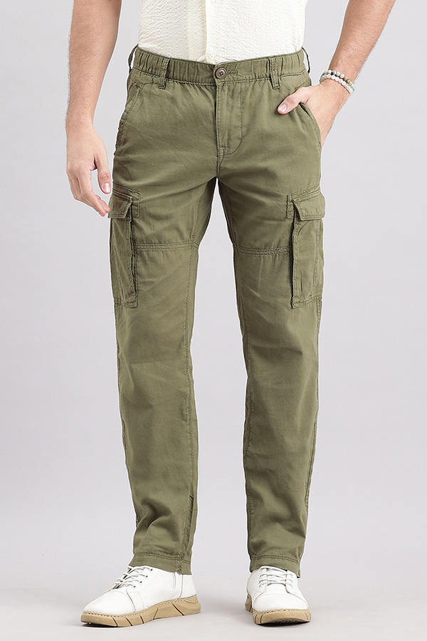 OLIVE LINEN CARGO PANT (REGULAR FIT)