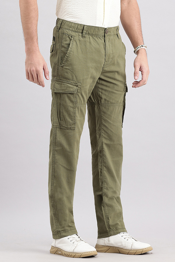 OLIVE LINEN CARGO PANT (REGULAR FIT)