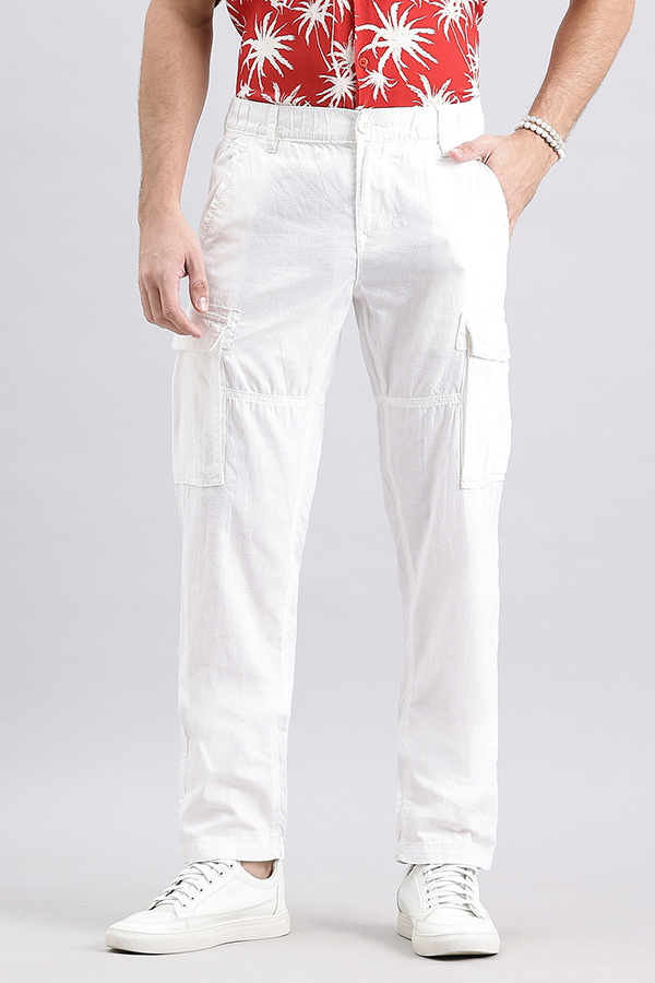 WHITE LINEN CARGO PANT (REGULAR FIT)