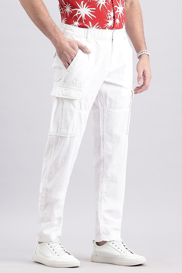 WHITE LINEN CARGO PANT (REGULAR FIT)