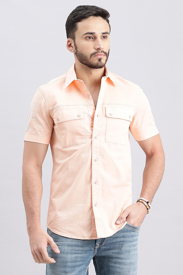 PEACH CREAM HALF SLEEVE SOLID SHIRT (LEO H/SLV FIT)