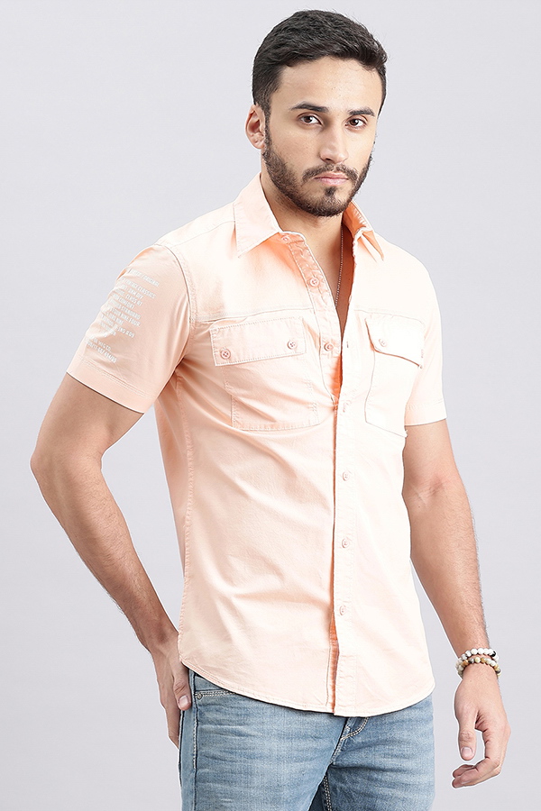 PEACH CREAM HALF SLEEVE SOLID SHIRT (LEO H/SLV FIT)