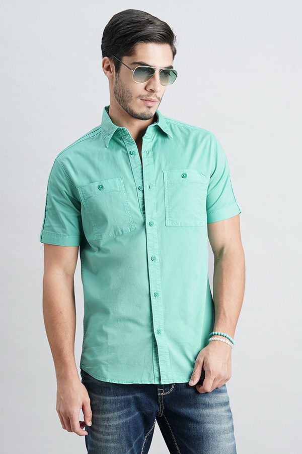 TEAL HALF SLEEVE SOLID SHIRT (LEO H/SLV FIT)