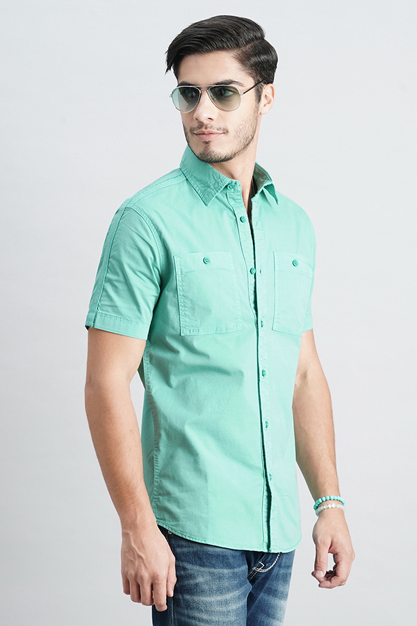 TEAL HALF SLEEVE SOLID SHIRT (LEO H/SLV FIT)