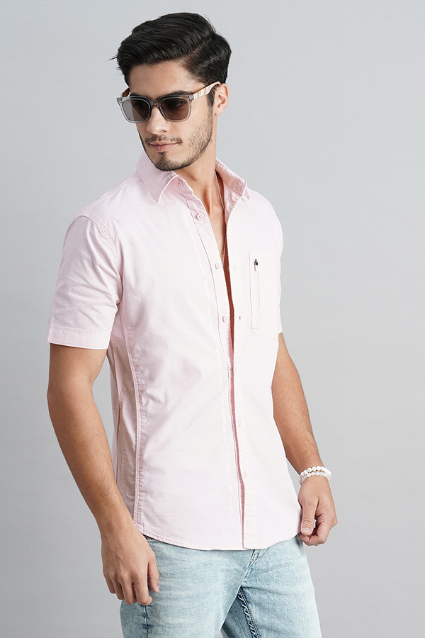 PINK HALF SLEEVE SOLID SHIRT (LEO H/SLV FIT)