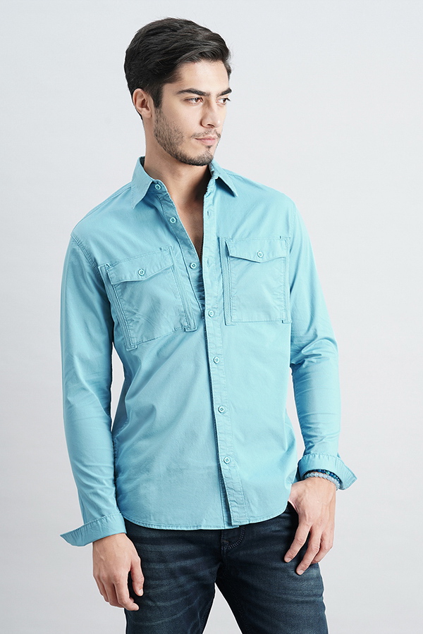 SKY BLUE FULL SLEEVE SOLID SHIRT (LEO F/SLV FIT)