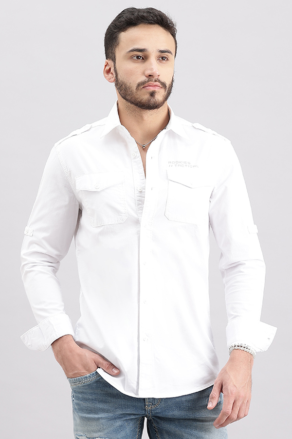 WHITE FULL SLEEVE SOLID SHIRT (LEO F/SLV FIT)