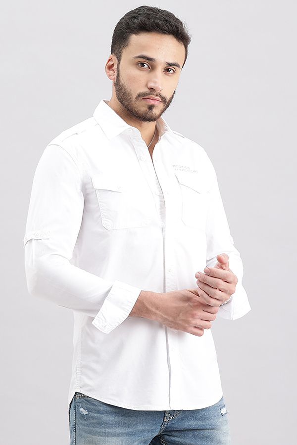 WHITE FULL SLEEVE SOLID SHIRT (LEO F/SLV FIT)