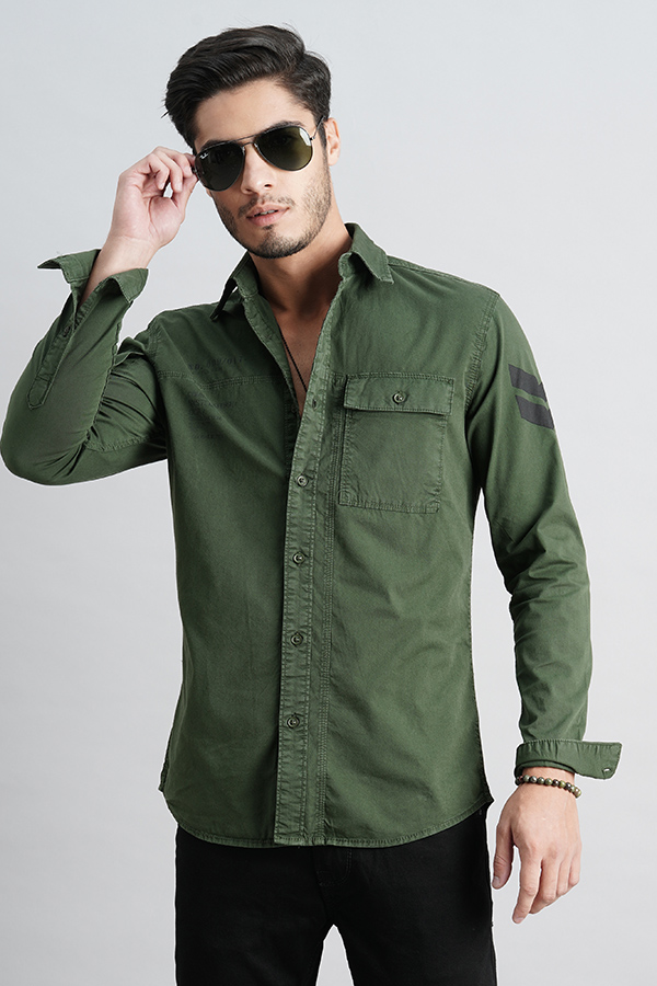 DK M GREEN FULL SLEEVE SOLID SHIRT (LEO F/SLV FIT)