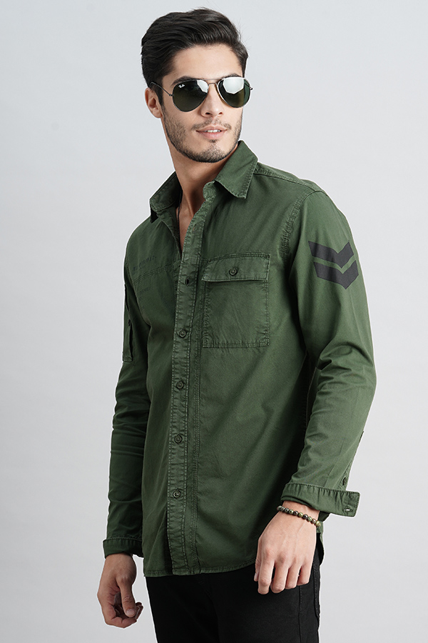 DK M GREEN FULL SLEEVE SOLID SHIRT (LEO F/SLV FIT)