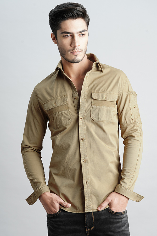 DK KHAKI FULL SLEEVE SOLID SHIRT (LEO F/SLV FIT)