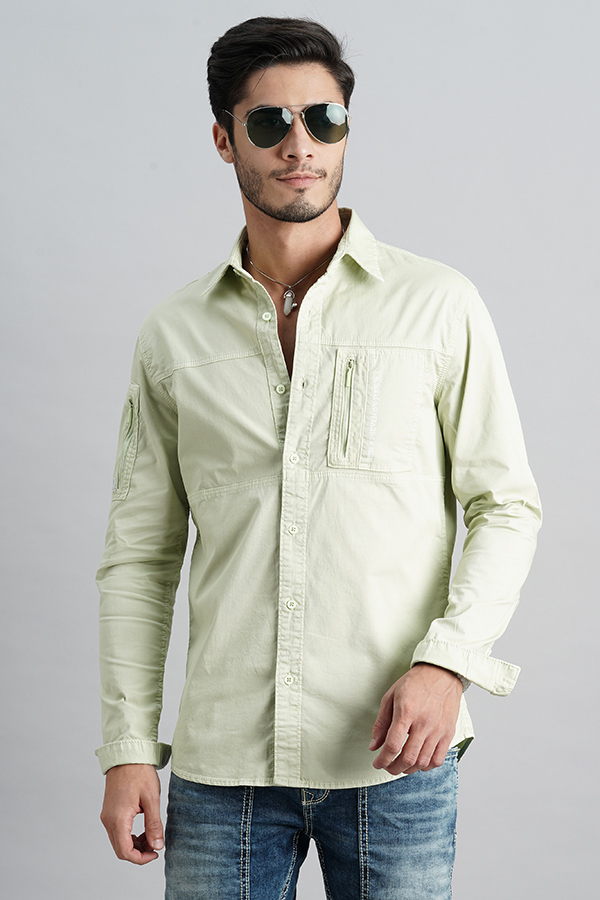 FOG GREEN FULL SLEEVE SOLID SHIRT (LEO F/SLV FIT)