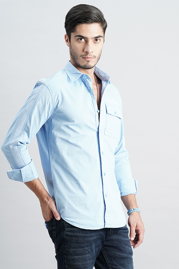 AIRFORCE BLUE FULL SLEEVE SOLID SHIRT (LEO F/SLV FIT)