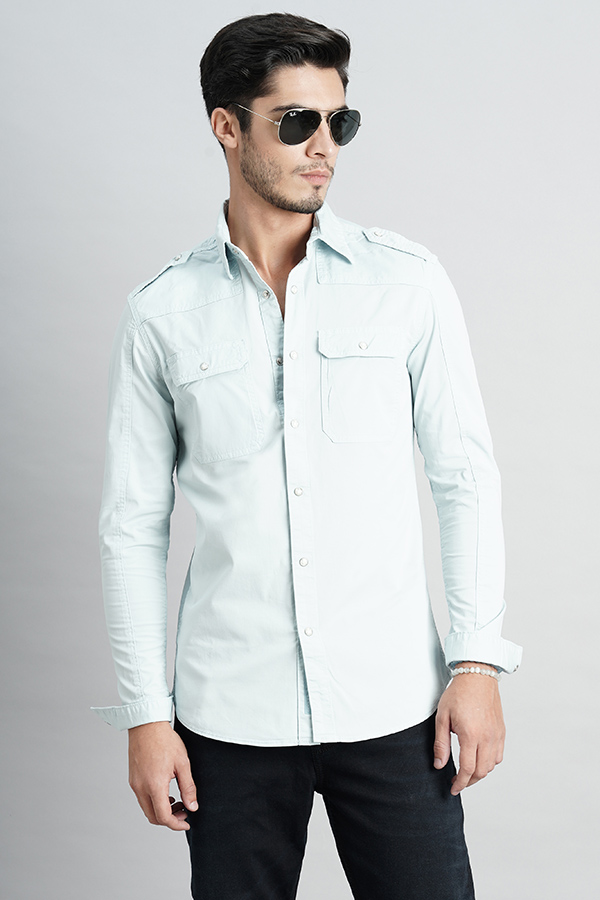 SKY BLUE FULL SLEEVE SOLID SHIRT (LEO F/SLV FIT)