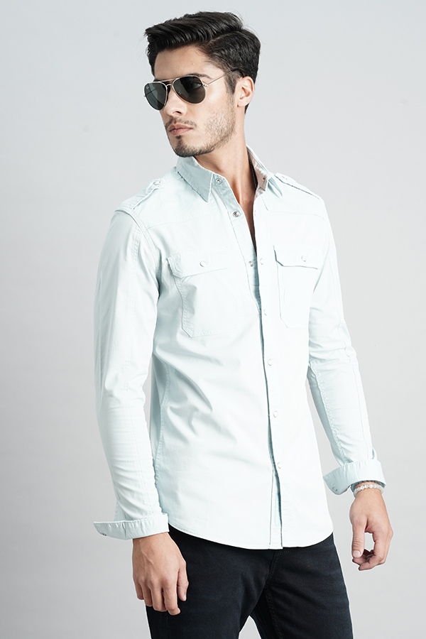 SKY BLUE FULL SLEEVE SOLID SHIRT (LEO F/SLV FIT)